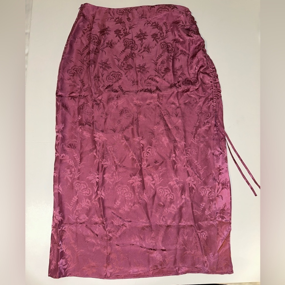 PAIGE Women's Jenette Ruched Tie Detail Tonal Damask Floral Midi Skirt 100% Silk